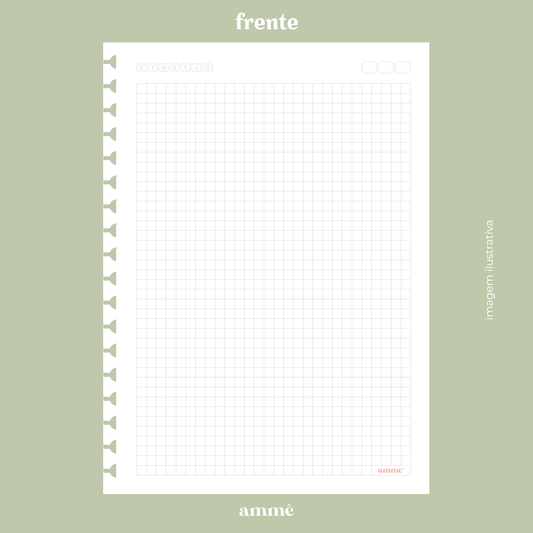 Refil Caderno Reposicionável Colegial Quadriculado 90g/m² 40 Folhas | Ammê