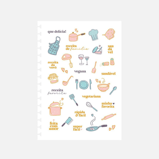 Refil de Cartela de Adesivos e Folhas para Livro de Receitas | Ammê