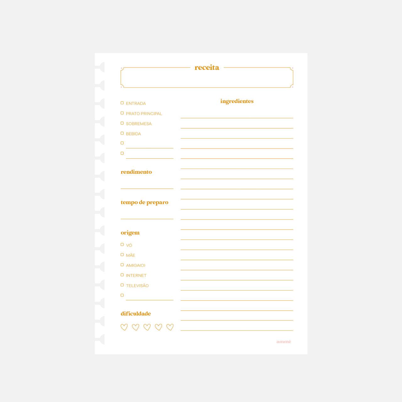 Refil de Folhas Caderno de Receitas | Ammê