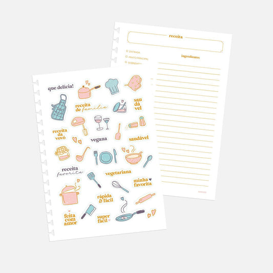 Refil de Cartela de Adesivos e Folhas para Livro de Receitas | Ammê