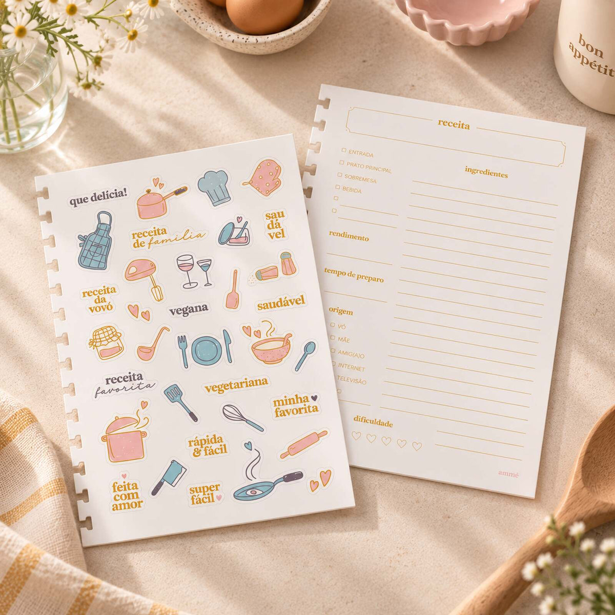 Livro de Receitas Picnic com Folhas Reposicionáveis | Ammê