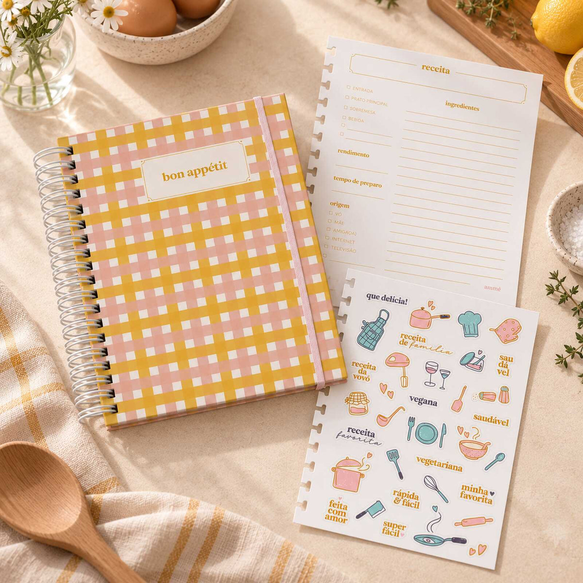 Livro de Receitas Picnic com Folhas Reposicionáveis | Ammê