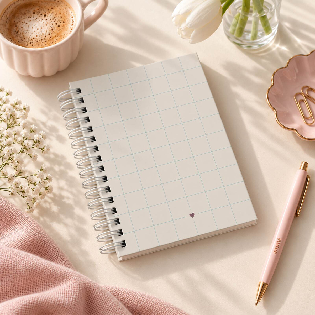 Caderno Reposicionável A5 Grid Bege | Ammê