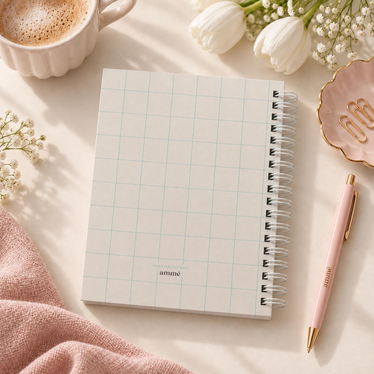 Caderno Reposicionável A5 Grid Bege | Ammê